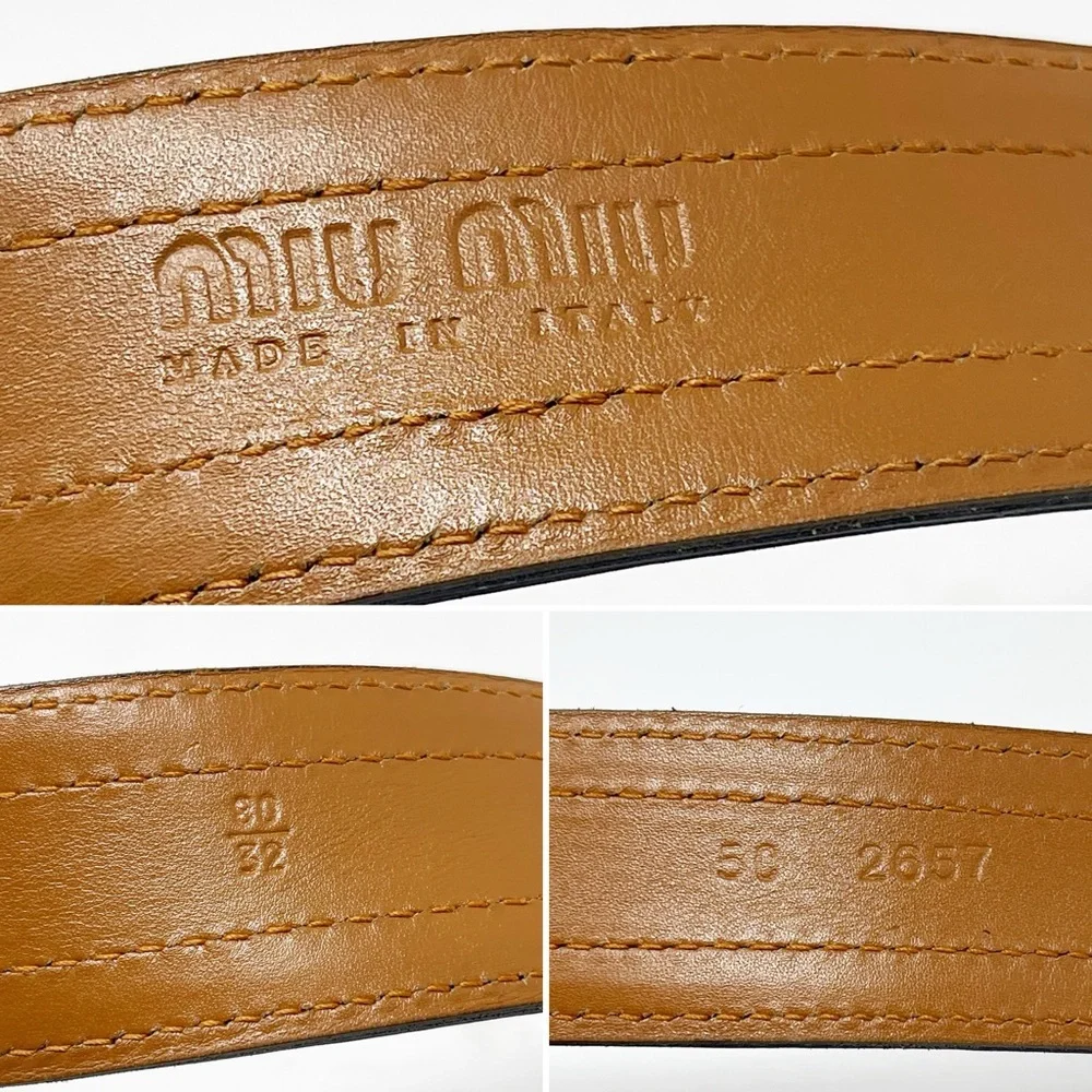 Miu Miu Italian Leather Belt Perforated Laser-Cut Black 32 - Picture 8 of 8